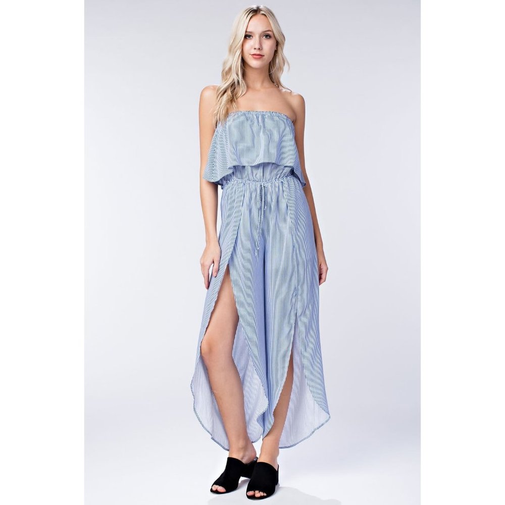Honey Punch Striped Jumpsuit, Blue